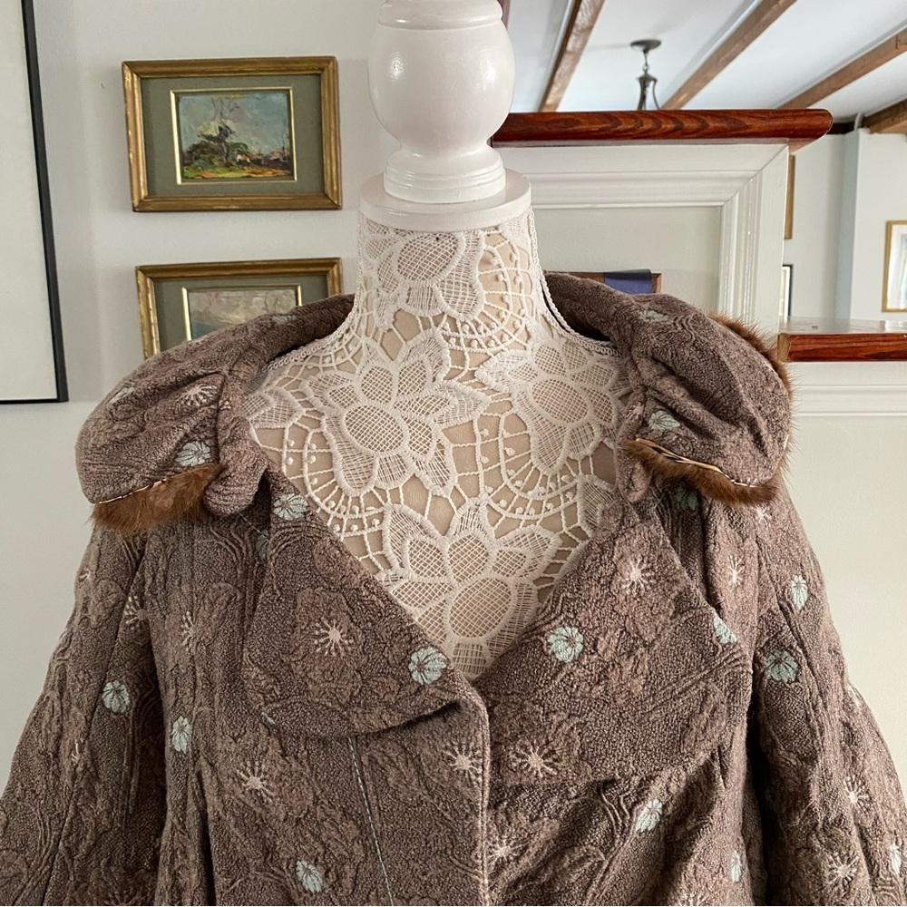 HANII Y Wool Blend Brown Embroidered Jacket Blazer Fur Collar - Picture 7 of 8